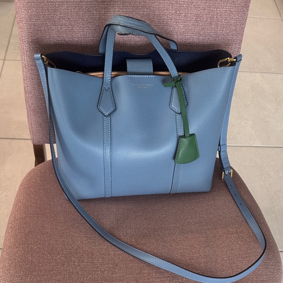 Tory Burch Handbags - Tory Burch Perry Triple Compartment Blue Leather Tote and Crossbody Bag